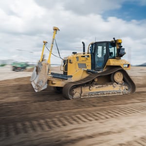 Planierraupe mit GPS-Antennen bei der präzisen Geländeprofilierung auf einer Baustelle in Hamburg